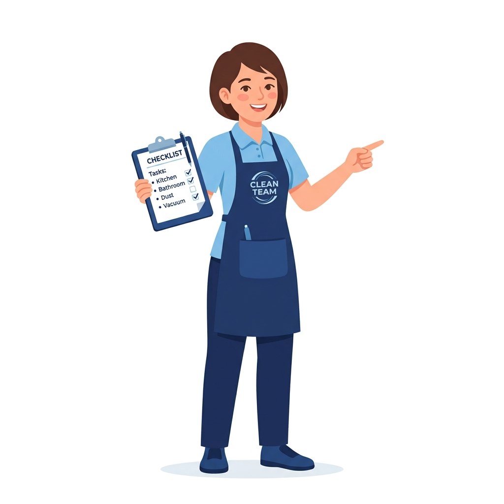 Friendly cleaner with a checklist